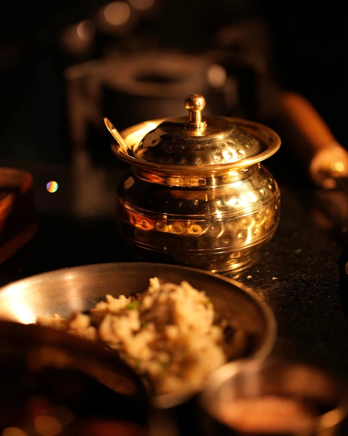 P-TAL Brass Ghee Pot With Spoon And Lid, 200 g-4.webp